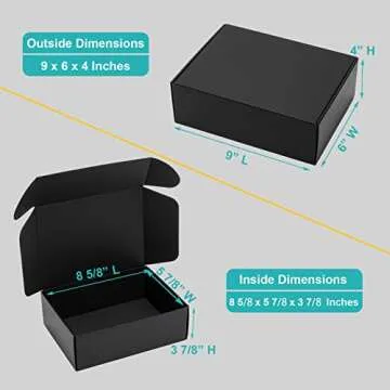 Mcfleet 9x6x4” Black Shipping Boxes - 24 Pack Corrugated Cardboard Mailing Box Packaging for Small...