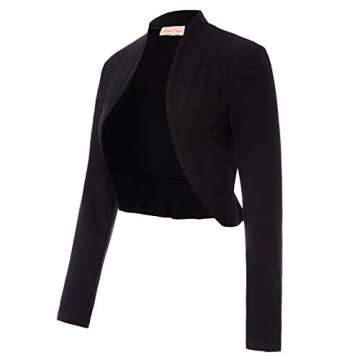 Belle Poque Women's Bolero Jacket Black Shrug Cropped Long Sleeve Ruffled Bolero Jacket (Black,S)