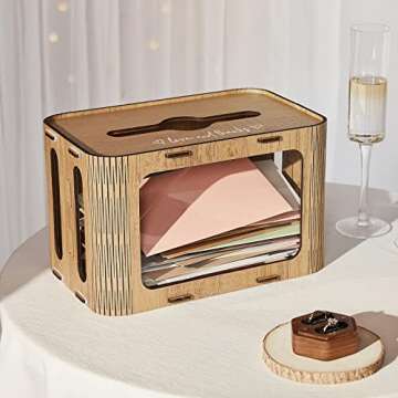 AW BRIDAL Acrylic Wedding Card Box for Reception, Wedding Money Box Holder Bridal Shower Engagement Gifts for Couples Wedding Decorations, Light Wood