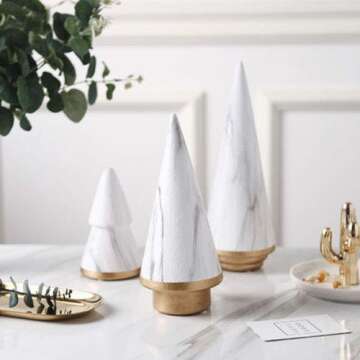 KiaoTime Simple Elegant Ceramic White Gold Christmas Tree Tabletop Counter Centerpiece Mantel Shelf ...