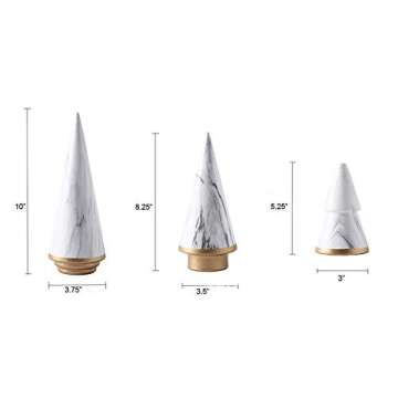 KiaoTime Simple Elegant Ceramic White Gold Christmas Tree Tabletop Counter Centerpiece Mantel Shelf Home Decor Accents Xmas Christmas Tree Decoration Ornament (Complete Set of 3)