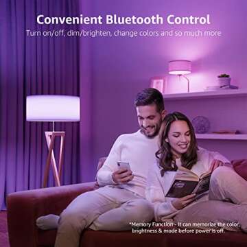 LE Color Changing Light Bulbs, Bluetooth Smart LED Bulb, Dimmable via App, 60 Watt Equivalent, 2700K-6500K Tunable White, A19 E26 RGB Bulb for Bedroom Home Party and More