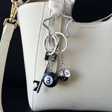 THSOGO 8 Ball Keychain Silver Star Key Chain Bottle Opener Dice Cute Bag Charm Accessories Gift for Him Her
