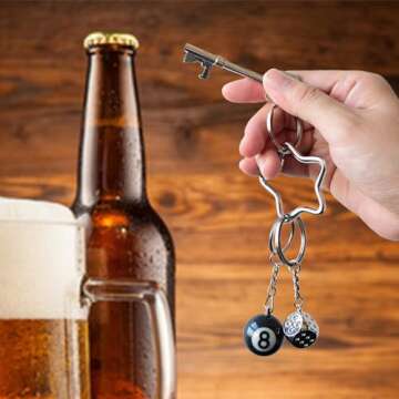 THSOGO 8 Ball Keychain Silver Star Key Chain Bottle Opener Dice Cute Bag Charm Accessories Gift for Him Her