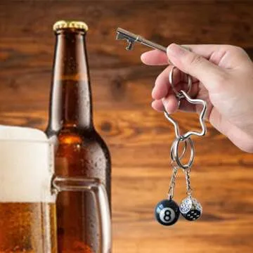 THSOGO 8 Ball Keychain Silver Star Key Chain Bottle Opener Dice Cute Bag Charm Accessories Gift for Him Her
