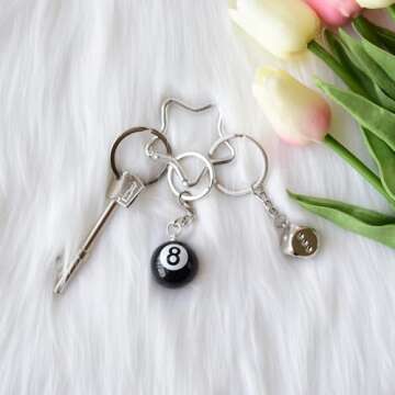 THSOGO 8 Ball Keychain Silver Star Key Chain Bottle Opener Dice Cute Bag Charm Accessories Gift for Him Her