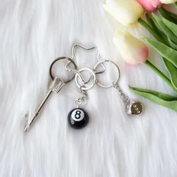 THSOGO 8 Ball Keychain Silver Star Key Chain Bottle Opener Dice Cute Bag Charm Accessories Gift for Him Her