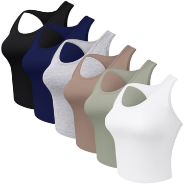 6 Pieces Basic Cotton Crop Tank Tops Sleeveless Racerback Sports Tops Workout Yoga Crop Tops for Women (Color Set A, Small)