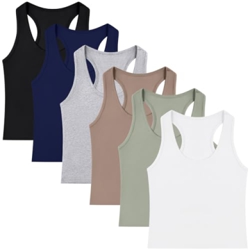 6 Pieces Basic Cotton Crop Tank Tops Sleeveless Racerback Sports Tops Workout Yoga Crop Tops for Women (Color Set A, Small)