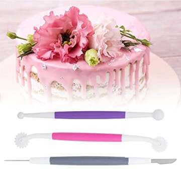 TOPINCN 3pcs / set Fondant Cake Decorating Tools, Icing Modelling Tool Fondant and Gum Paste Starter Tools Pastry Baking Bakeware