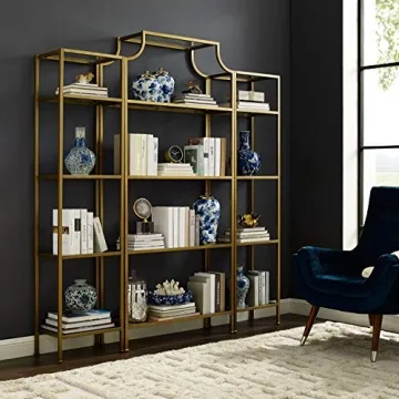 Crosley Aimee Gold Glass Bookshelf Set for Elegant Homes