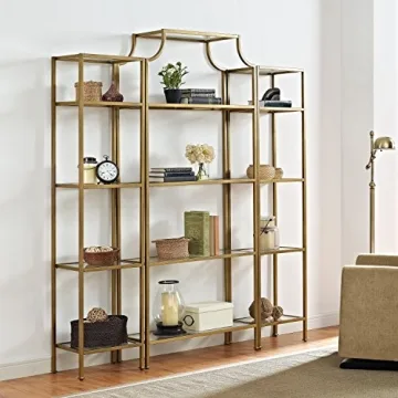 Crosley Aimee Gold Glass Bookshelf Set for Elegant Homes