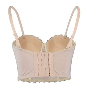 ELLACCI Women's Natural Reigning Lace Rhinestone Bustier Crop Top Sexy Mesh Corset Top Bra Large