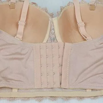 ELLACCI Women's Natural Reigning Lace Rhinestone Bustier Crop Top Sexy Mesh Corset Top Bra Large