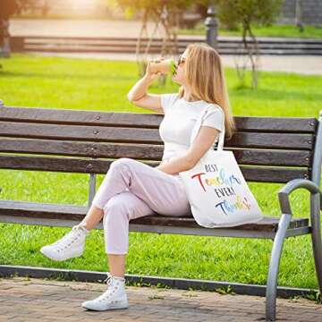 Xuniea 3 Pieces 2024 Teacher Appreciation Gifts for Graduation Teacher Tote Bags Reusable Bags with Pocket Canvas Bags(Fresh Style)