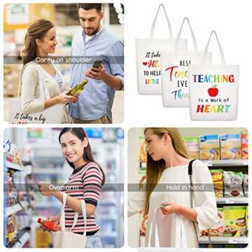 Xuniea 3 Pieces 2024 Teacher Appreciation Gifts for Graduation Teacher Tote Bags Reusable Bags with Pocket Canvas Bags(Fresh Style)