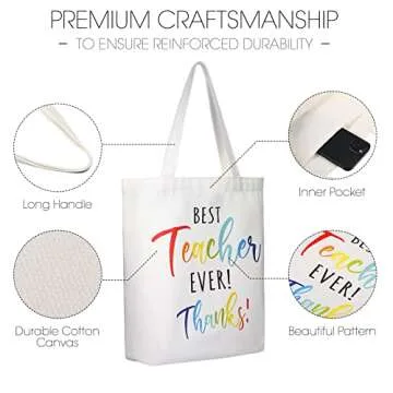 Xuniea 3 Pieces 2024 Teacher Appreciation Gifts for Graduation Teacher Tote Bags Reusable Bags with Pocket Canvas Bags(Fresh Style)