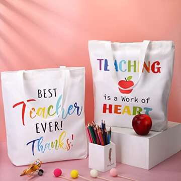 Xuniea 3 Pieces 2024 Teacher Appreciation Gifts for Graduation Teacher Tote Bags Reusable Bags with Pocket Canvas Bags(Fresh Style)