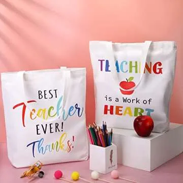 Xuniea 3 Pieces 2024 Teacher Appreciation Gifts for Graduation Teacher Tote Bags Reusable Bags with Pocket Canvas Bags(Fresh Style)