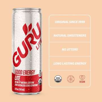 GURU Organic Energy Drink - Clean Plant-Based Caffeine