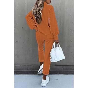 Fixmatti Women's Matching Set Outfits 2 Piece Long Sleeve Sweatshirt and Sweatpants Jogger Tracksuit Orange L