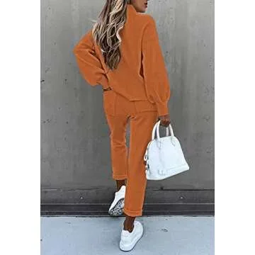 Fixmatti Women's Matching Set Outfits 2 Piece Long Sleeve Sweatshirt and Sweatpants Jogger Tracksuit Orange L