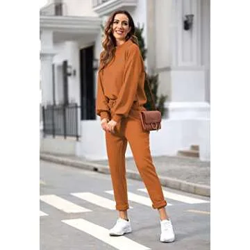 Fixmatti Women's Matching Set Outfits 2 Piece Long Sleeve Sweatshirt and Sweatpants Jogger Tracksuit Orange L