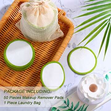 50 Pieces Reusable Makeup Remover Pads Washable Cotton Pads Facial Remover Pads Face Pads for Facial Cleansing with Laundry Bag