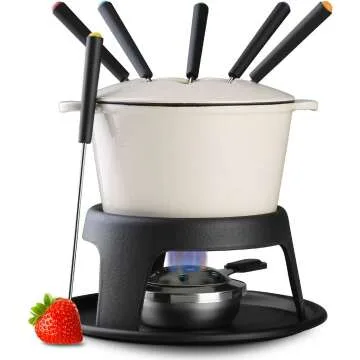 Cast Iron Fondue Set for Cheese and Chocolate Fun