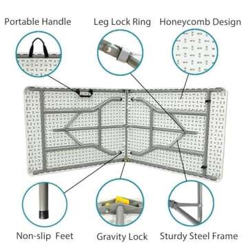 Go-Trio 6 Foot Folding Table for Indoor and Outdoor use