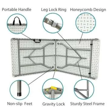 Go-Trio 6 Foot Folding Table for Indoor and Outdoor use