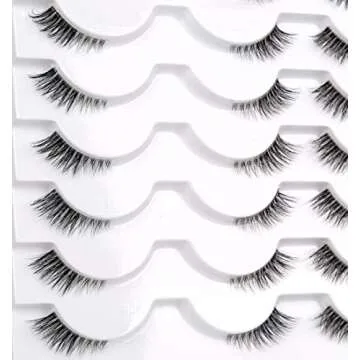 Half False Eyelashes with Clear Band Wispy Cat Eye Look Natural Short Accent Lashes Faux Mink Fake Eyelashes 14 Pairs Pack