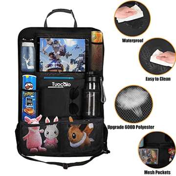 Tuocalo Car Backseat Organizer, Kick Mats Back Seat Protector with Touch Screen Tablet Holder, Car Back Seat Organizer for Kids, Car Travel Accessories, Kick Mat with 9 Storage Pockets 2 Pack