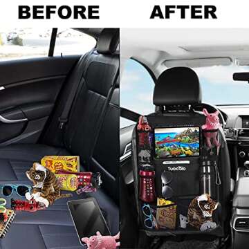 Tuocalo Car Backseat Organizer, Kick Mats Back Seat Protector with Touch Screen Tablet Holder, Car Back Seat Organizer for Kids, Car Travel Accessories, Kick Mat with 9 Storage Pockets 2 Pack