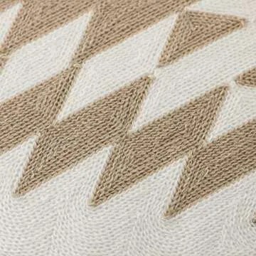 IKATYARN Beige Aztec Pattern Embroidery Throw Pillow Cover,Boho Tribal Geometric Pillowcase, Modern Farmhouse Brown Cushion Case for Couch Sofa Bed, 18"x18"