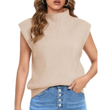 Himosyber Women's Solid Sleeveless Vest Elegant High Neck Stretchable Cap Sleeve Knit Sweater Tops (...