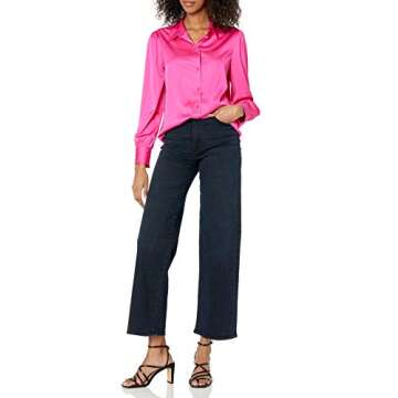 The Drop Women's @Lucyswhims Long-Sleeve Button Down Stretch Satin Shirt, Hot Pink, Medium