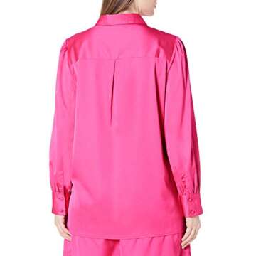 The Drop Women's @Lucyswhims Long-Sleeve Button Down Stretch Satin Shirt, Hot Pink, Medium