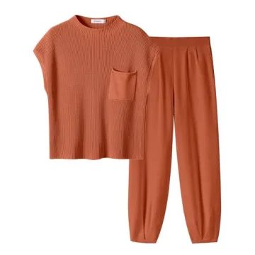 Stylish ANRABESS Women's Two Piece Lounge Outfit - Knit Sweater and Pants Set