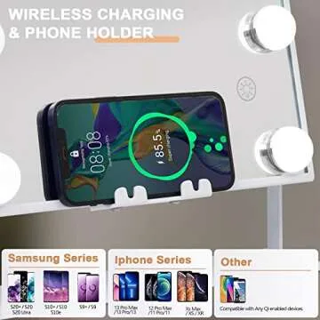 Hansong Vanity Mirror with Lights and Wireless Charging Makeup Mirror with Lights and Music Speaker 12 LED Bulbs Upgraded Hollywood Mirror 3 Color Lighting Modes White