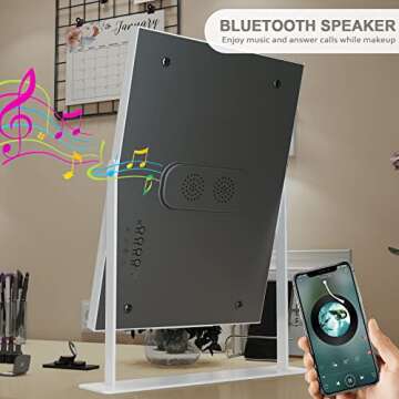 Hansong Vanity Mirror with Lights and Wireless Charging Makeup Mirror with Lights and Music Speaker 12 LED Bulbs Upgraded Hollywood Mirror 3 Color Lighting Modes White