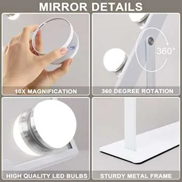 Hansong Vanity Mirror with Lights and Wireless Charging Makeup Mirror with Lights and Music Speaker 12 LED Bulbs Upgraded Hollywood Mirror 3 Color Lighting Modes White