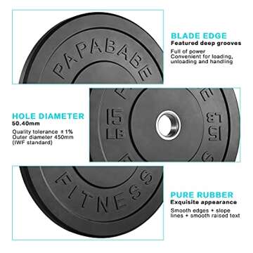 papababe Bumper Plates 2 inch Bumpers Olympic Weight Plate with Steel Insert Bumper Weights Set Free Weight Plates (45 lb, Pair)