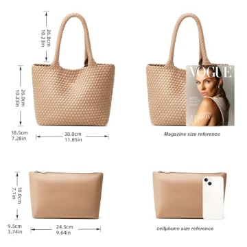 Vegan Leather Woven Tote Bag for Women Summer Beach Travel