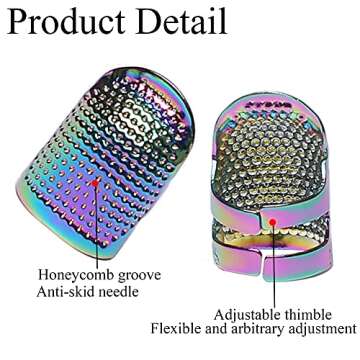 J.CARP 4Pcs Sewing Thimble, Metal Dazzle Color Sewing Thimble Finger Protector, Adjustable Finger Shield Ring Fingertip Thimble Sewing Quilting Craft, Accessories DIY Sewing Tools (2 Sizes, S/M)