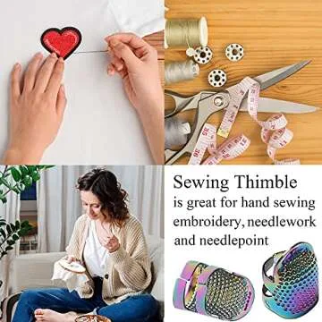 J.CARP 4Pcs Sewing Thimble, Metal Dazzle Color Sewing Thimble Finger Protector, Adjustable Finger Shield Ring Fingertip Thimble Sewing Quilting Craft, Accessories DIY Sewing Tools (2 Sizes, S/M)