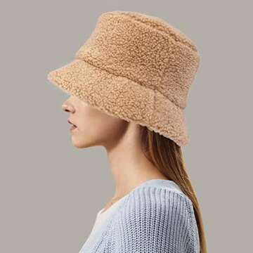 GuanGu Winter Fuzzy Bucket Hat Women Men Warm Teddy Lamb Wool Fisherman Hats(Beige Lamb Wool)