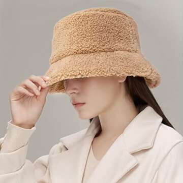 GuanGu Winter Fuzzy Bucket Hat Women Men Warm Teddy Lamb Wool Fisherman Hats(Beige Lamb Wool)