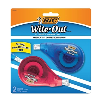 BIC Wite-Out Brand EZ Correct Correction Tape - 39.3 Feet, 2-Count Pack of Tear-Resistant Tape for F...