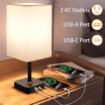 Table Lamp Dimmable cozoo USB Bedside Table Desk Lamp with 2 USB Charging Port(A+C) 2 Outlet,Nightst...